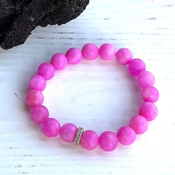 Crystal Chalcedony Beaded Bracelet - Pink Punch - Picture 3 of 4